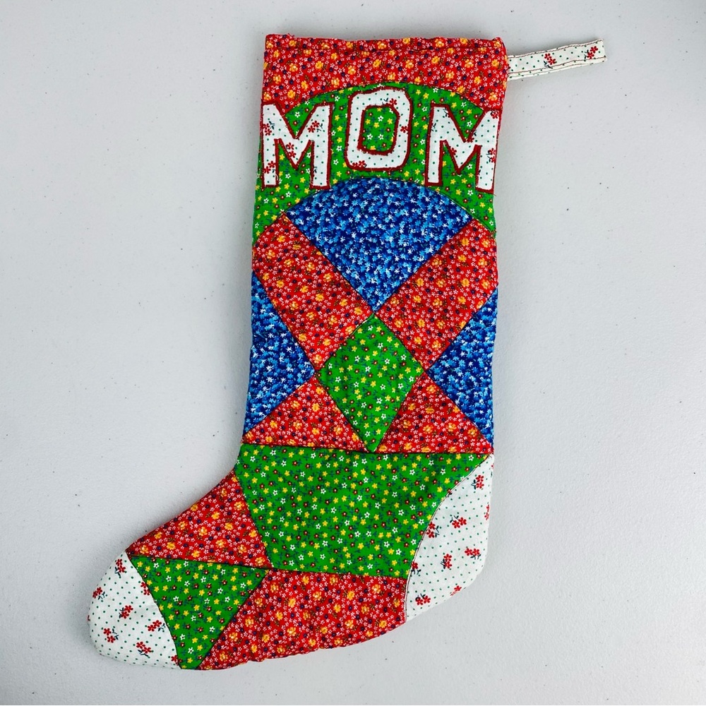 Quilted Colorful Patchwork Christmas‎ Mom Stocking